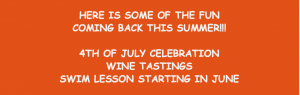 HERE IS SOME OF THE FUN COMING BACK THIS SUMMER!!!