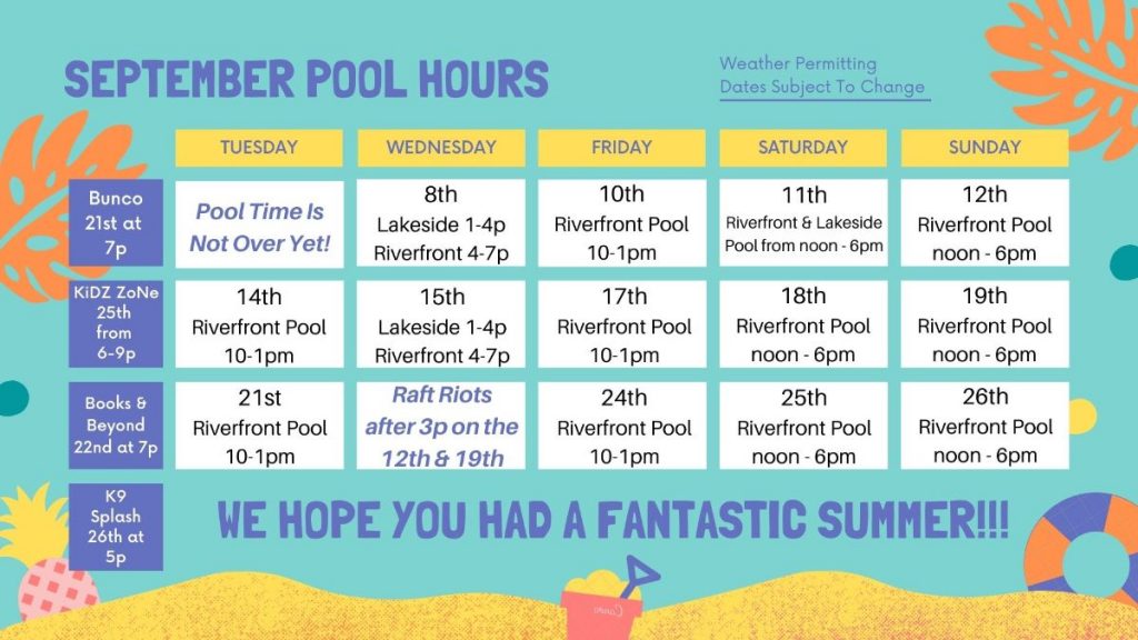 September 2021 Pool Hours